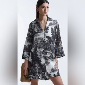 COS French toile linen dress printed black white kaftan shirt oversized shirt S